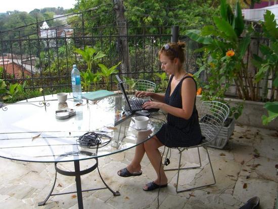 Ina working Outdoors at Capacete